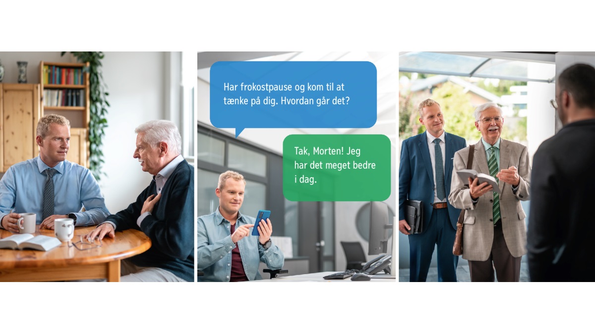 Billedserie: En ung ældste viser omsorg for en ældre bror i menigheden. Billederne bliver også vist hver for sig senere i kapitlet.