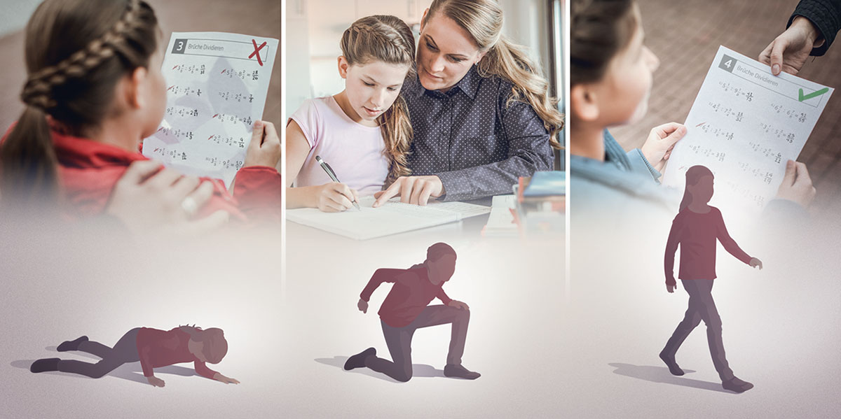 Nach einem Misserfolg in der Schule, hilft eine Mutter ihrer jungen Tochter, wieder auf die Beine zu kommen