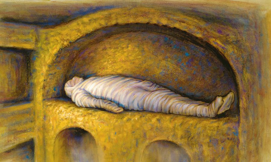Lazarus liegt tot in einer Höhle