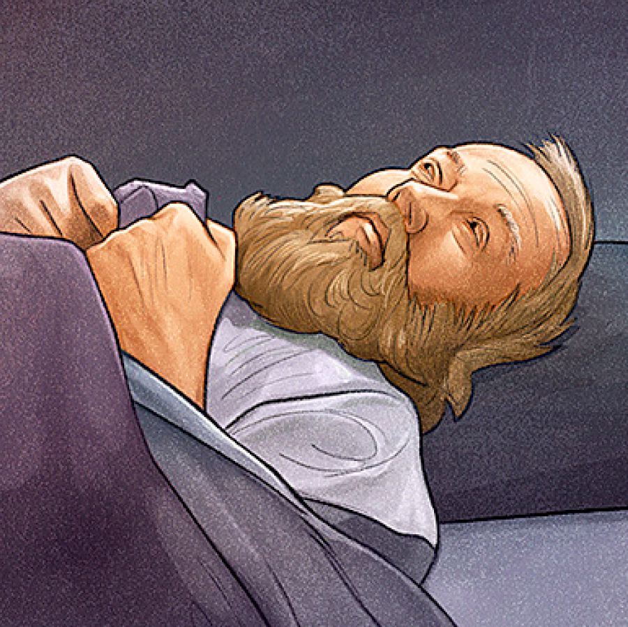 David liegt krank im Bett