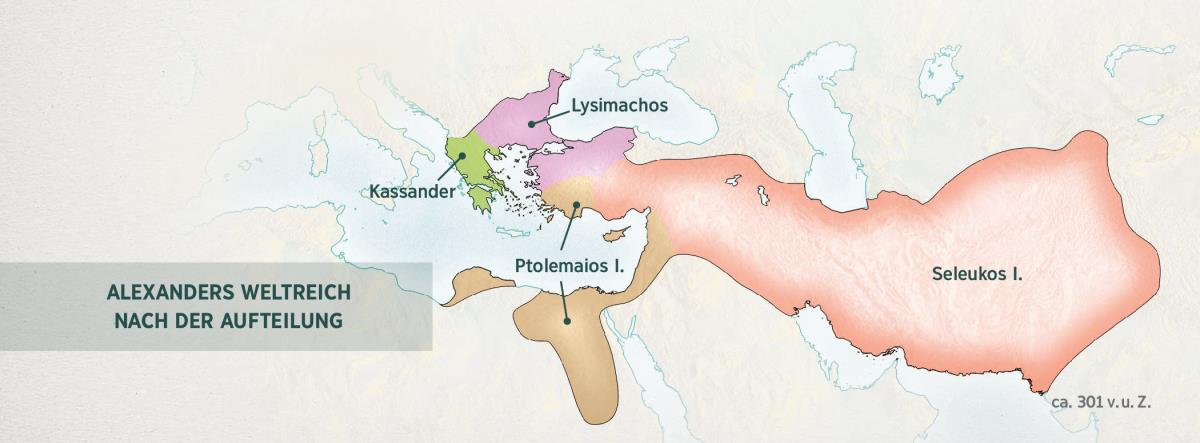 Das griechische Weltreich wurde unter vier Generäle von Alexander dem Großen aufgeteilt