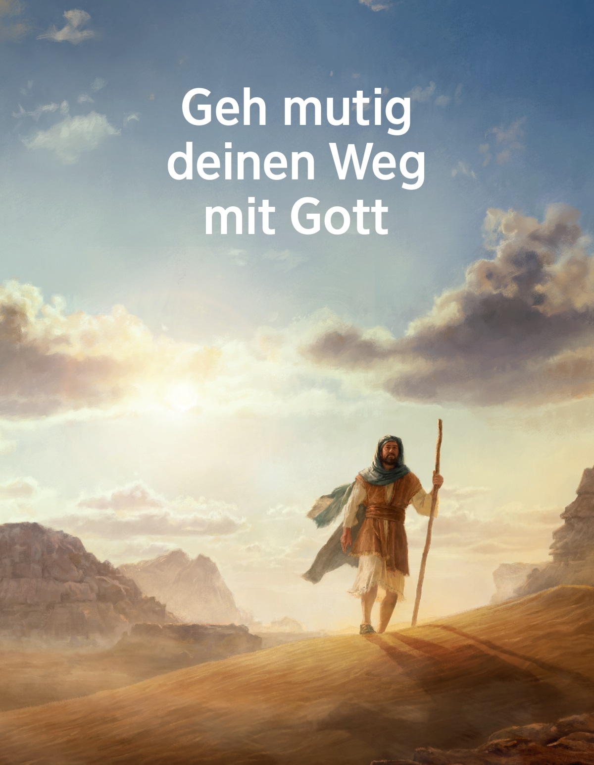 Ein Mann wandert in biblischer Zeit durch eine Wüste.