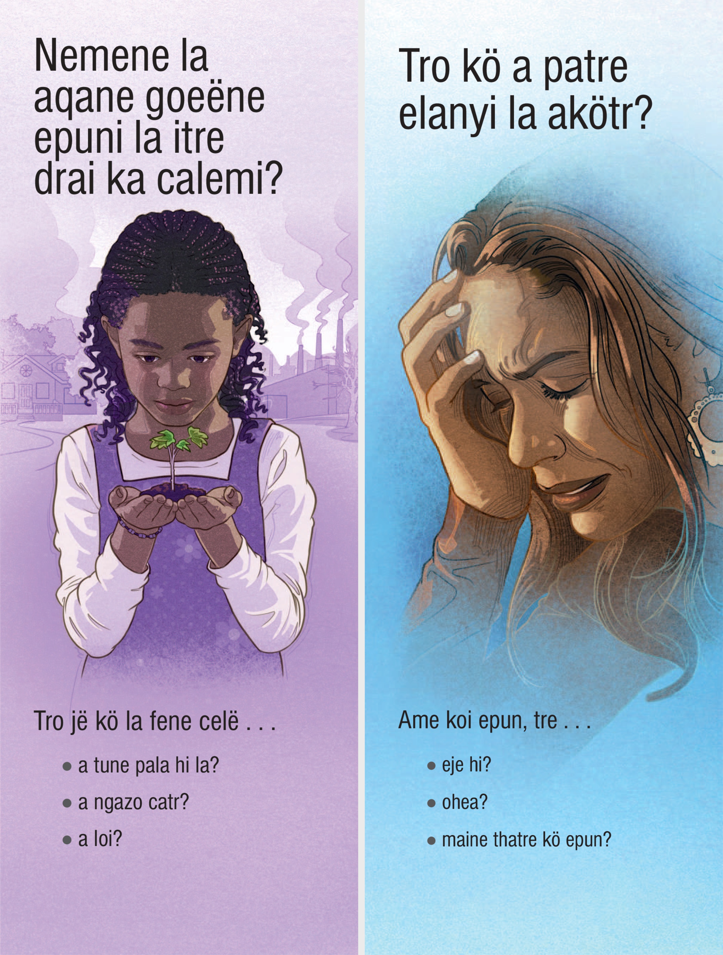 Itre tarak “Nemene La Aqane Goeëne Epuni La Itre Drai Ka Calemi?” me “Tro Kö La Akötr a Patre Elany?”