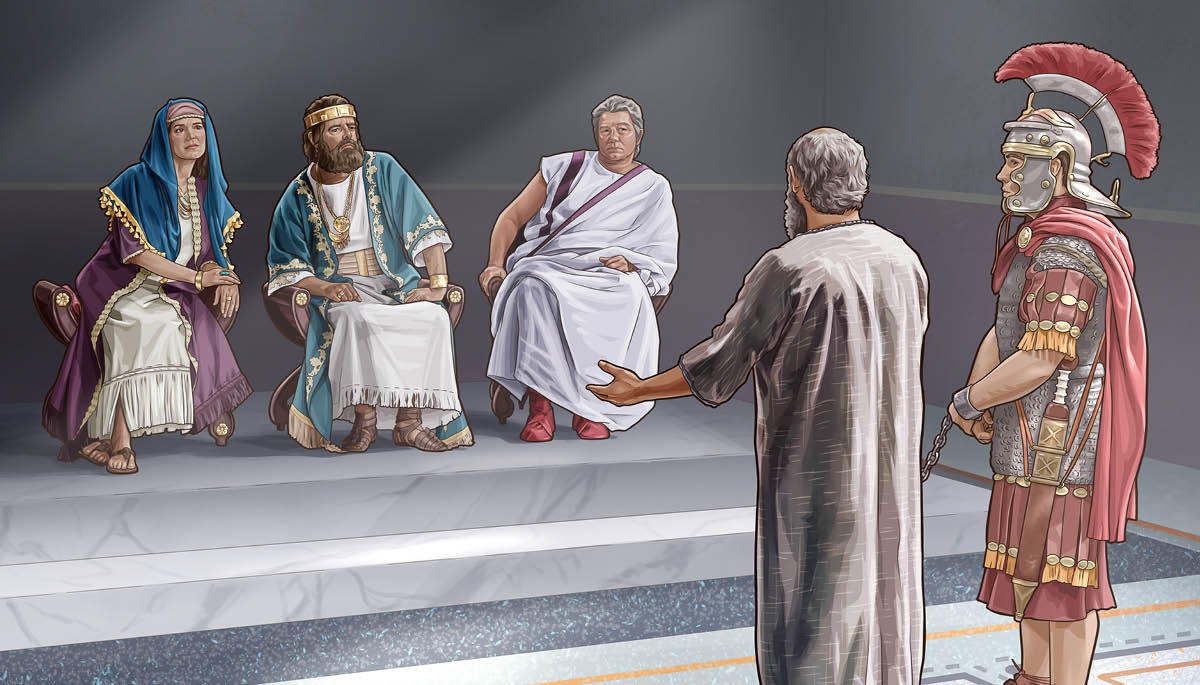 Apostle Paul, emi ẹkọbide ẹdian ye owo ukpeme, ke etịn̄ ikọ ukpono ukpono ọnọ Edidem Agrippa, Festus, ye Bernice.