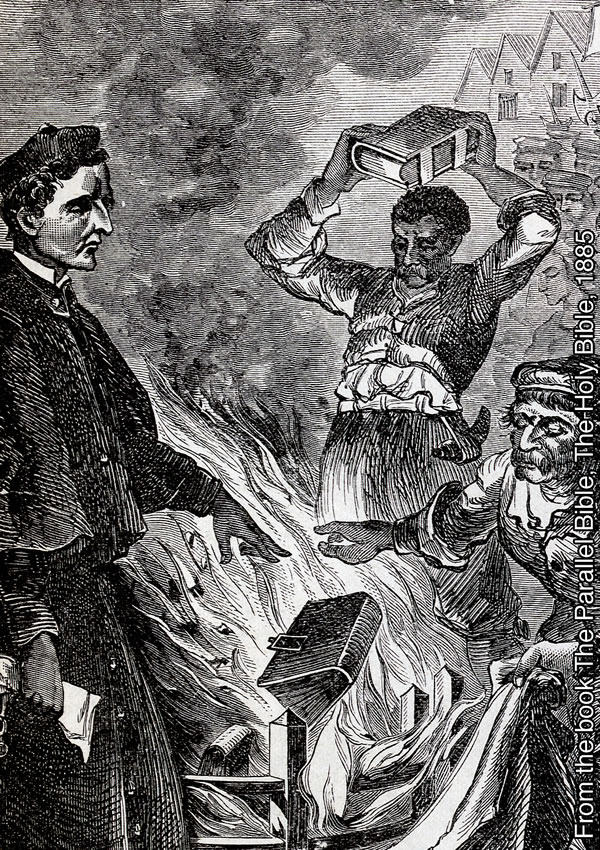 People burning copies of the Bible