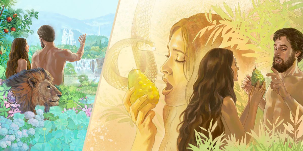 Adam ye Eve ke In̄wan̄ Eden; urụkikọt ke eneme nneme ye Eve, Eve adia mfri oro onyụn̄ ọnọ Adam