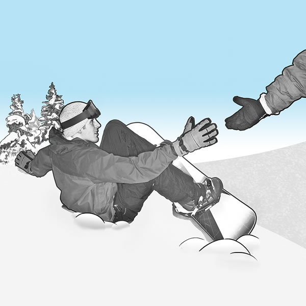 A snowboarder who has fallen