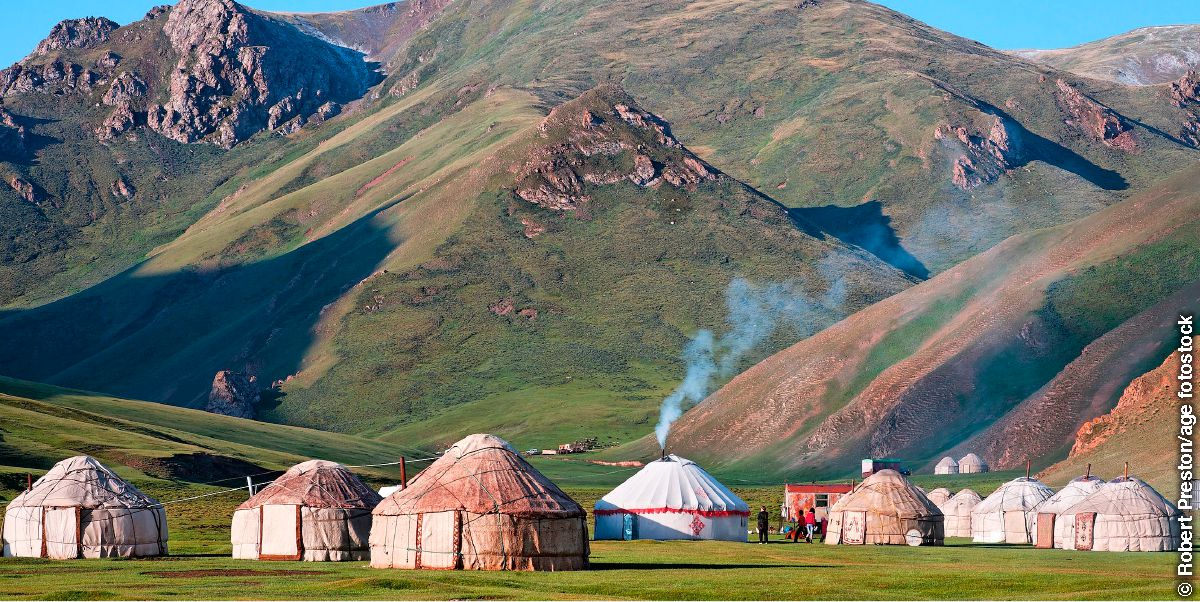 Yurts in the Tash Rabat Valley of Kyrgyzstan