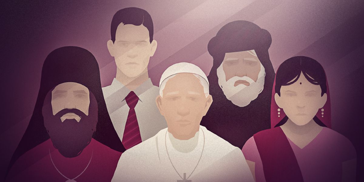 People clothed in various religious attire