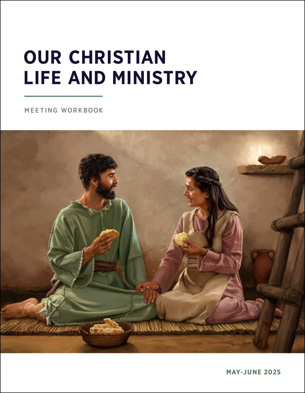 A couple in ancient Israel, enjoying a simple meal of bread in their modest home.