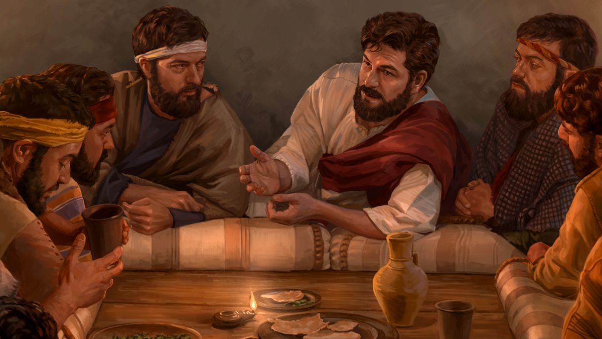 Jesus instituting the Lord’s Evening Meal while in an upper room with his faithful apostles.