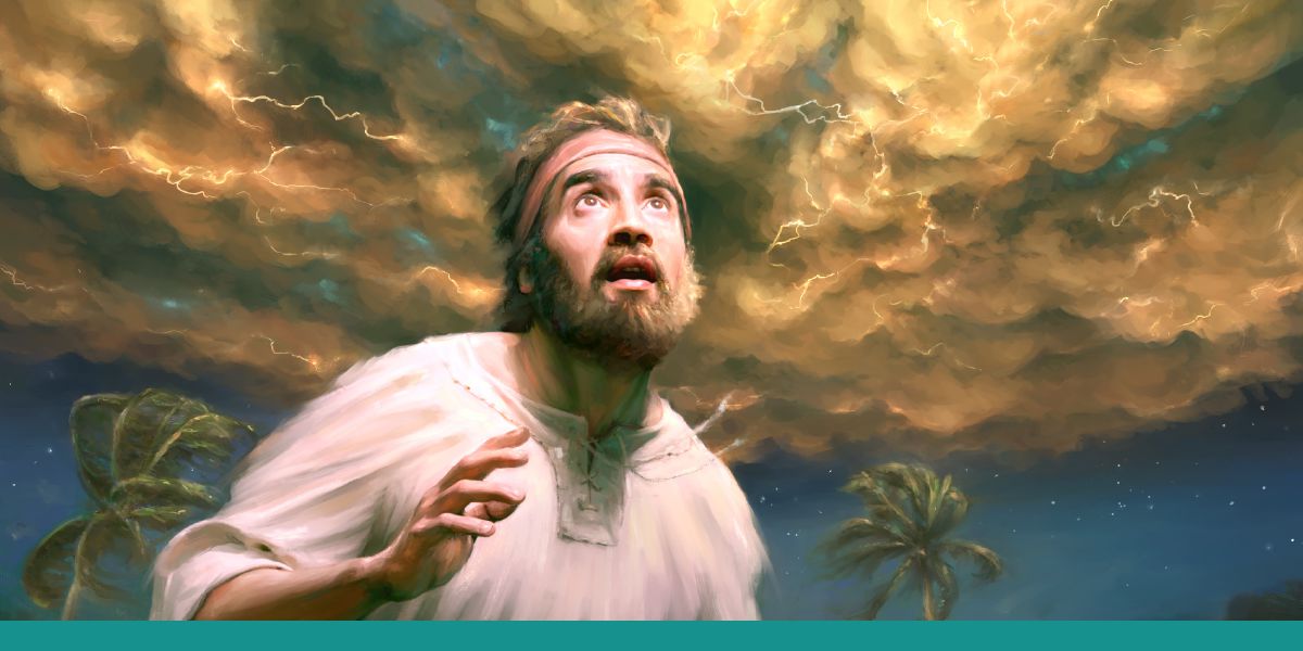 Ezekiel receiving his first vision with wind, a huge cloud, and flashing fire.