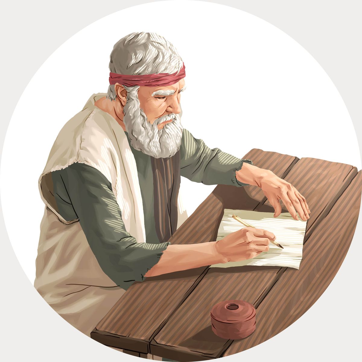 The apostle John writing on a scroll.