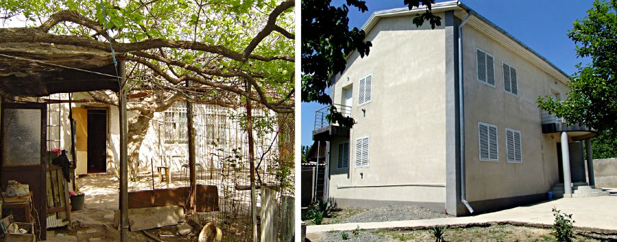 A dilapidated Kingdom Hall, and the new Kingdom Hall that replaced it