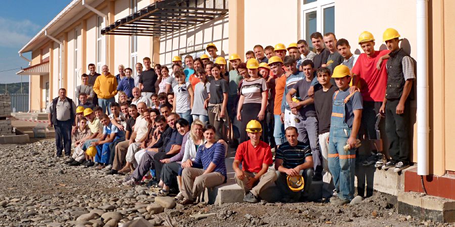 Georgian Witnesses and international servants work together during the Assembly Hall construction in Tbilisi