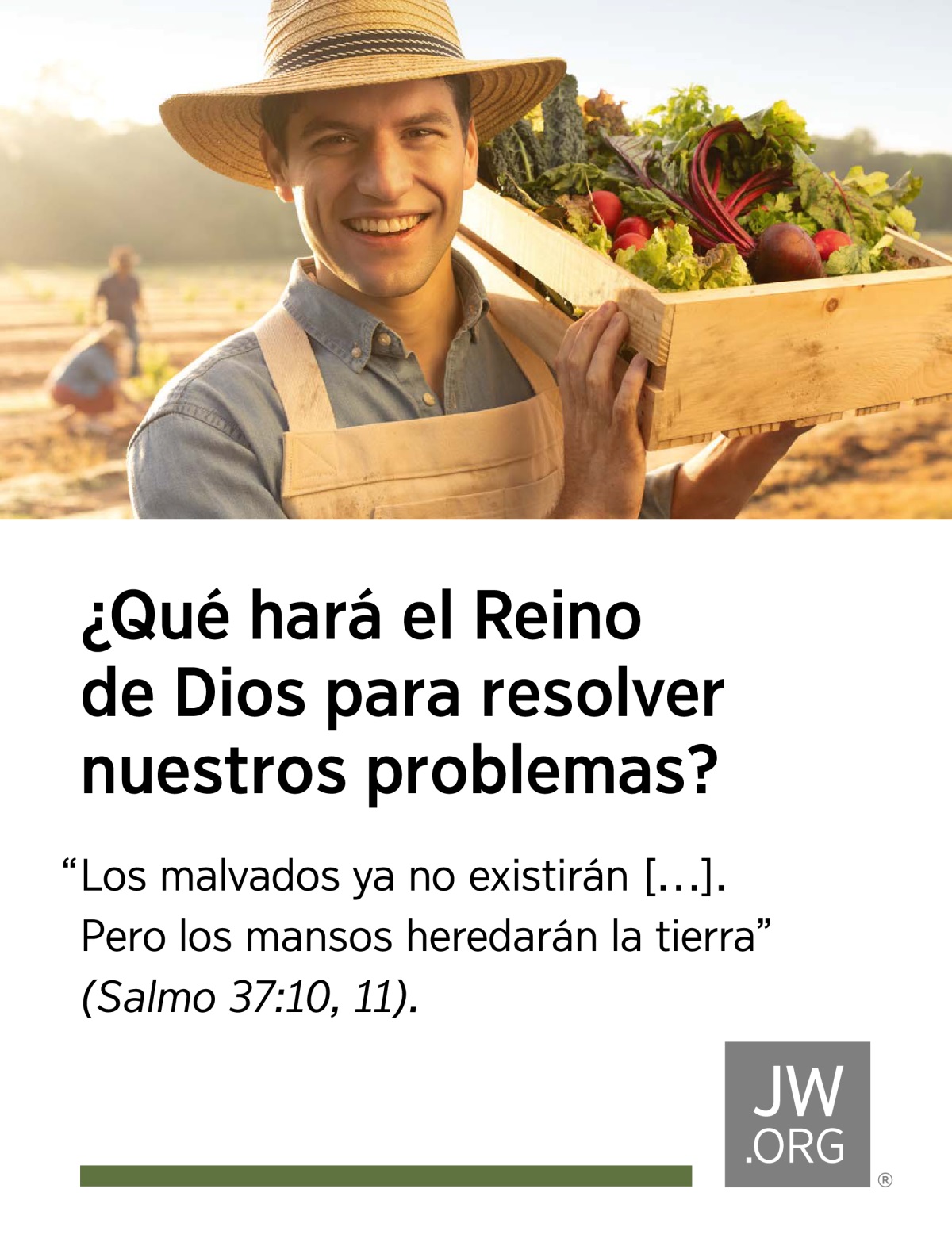 Un agricultor lleva sobre los hombros una caja de madera con verduras recién recolectadas.