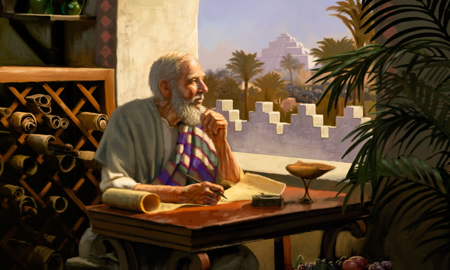 El profeta Daniel escribiendo, en la antigua Babilonia