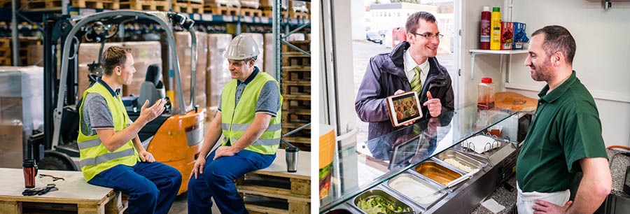 Pildisari. 1. Vend kuulutab pausi ajal töökaaslasele. 2. Vend näitab videot restorani teenindajale.