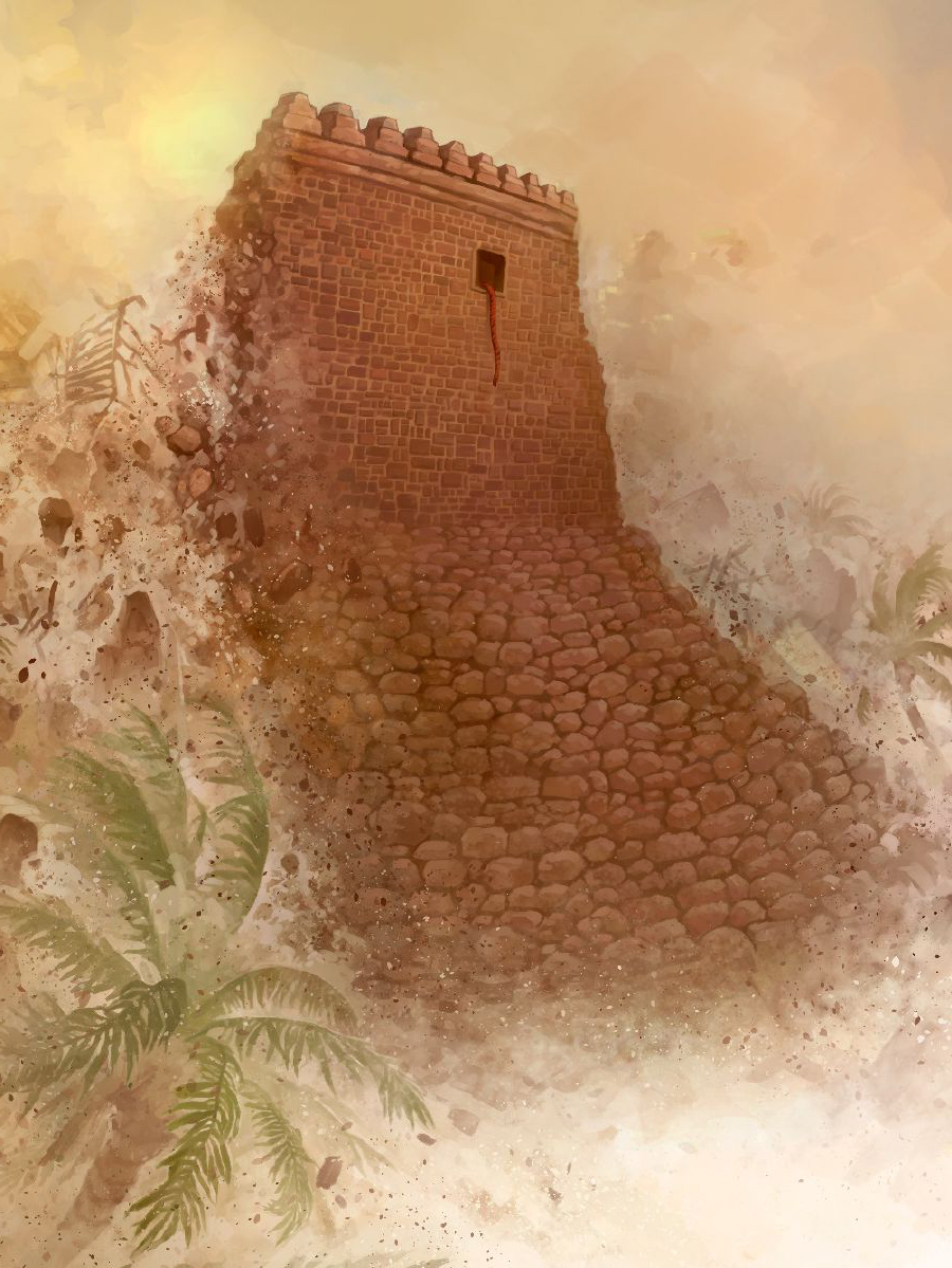 بند قرمز از پنجرهٔ خانهٔ راحاب آویزان است و در حالی که دیوارهای شهر اَریحا فرو می‌ریزند،‏ آن خانه می‌ماند