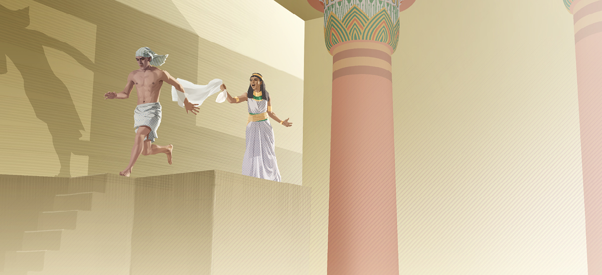 یوسف از زن فوتیفار فرار می‌کند و زن فوتیفار لباس یوسف را نگه داشته است.‏