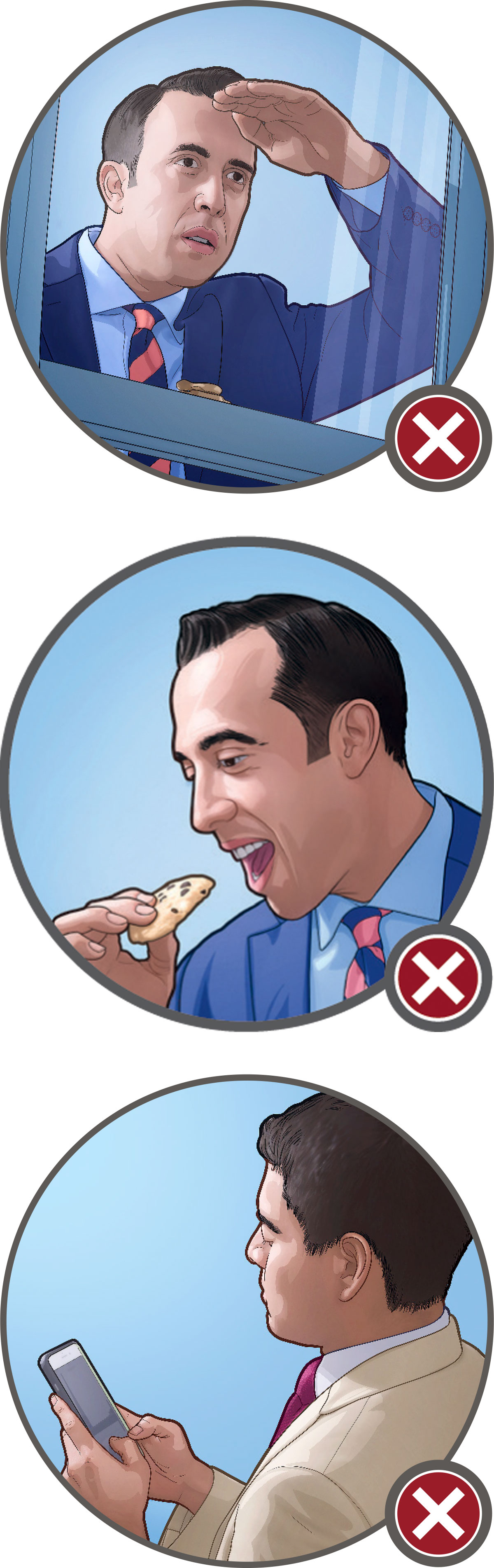 طی موعظهٔ خانه‌به‌خانه،‏ برادری از پشت پنجره نگاه می‌كند؛‏ برادری ديگر بيسكويت می‌خورد؛‏ برادری ديگر پيامک می‌فرستد