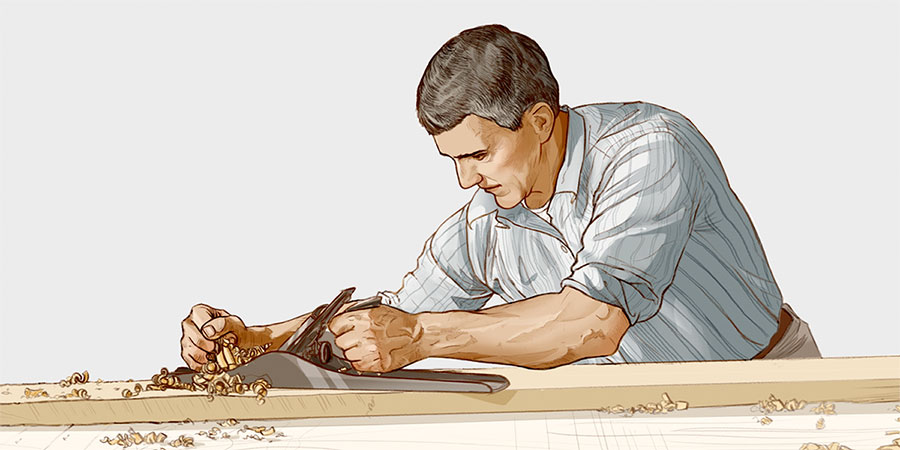 نجّاری ماهر با تكه چوب كار می‌كند.‏