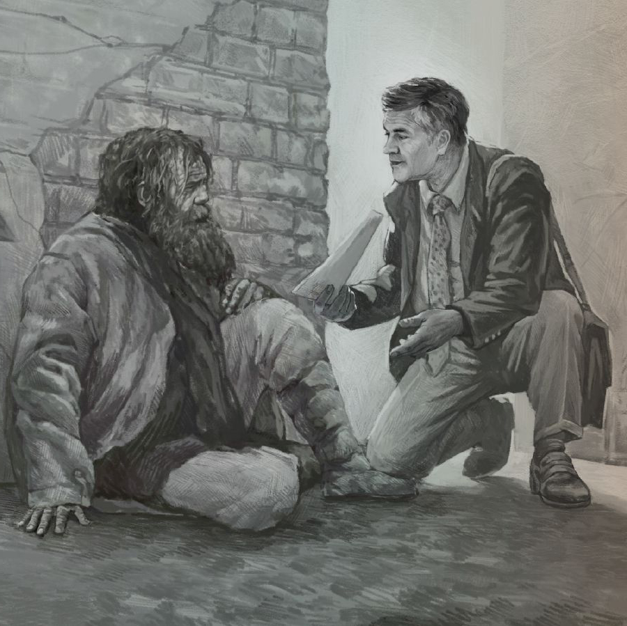 دان در كوچه‌ای به پيتر بشارت می‌دهد