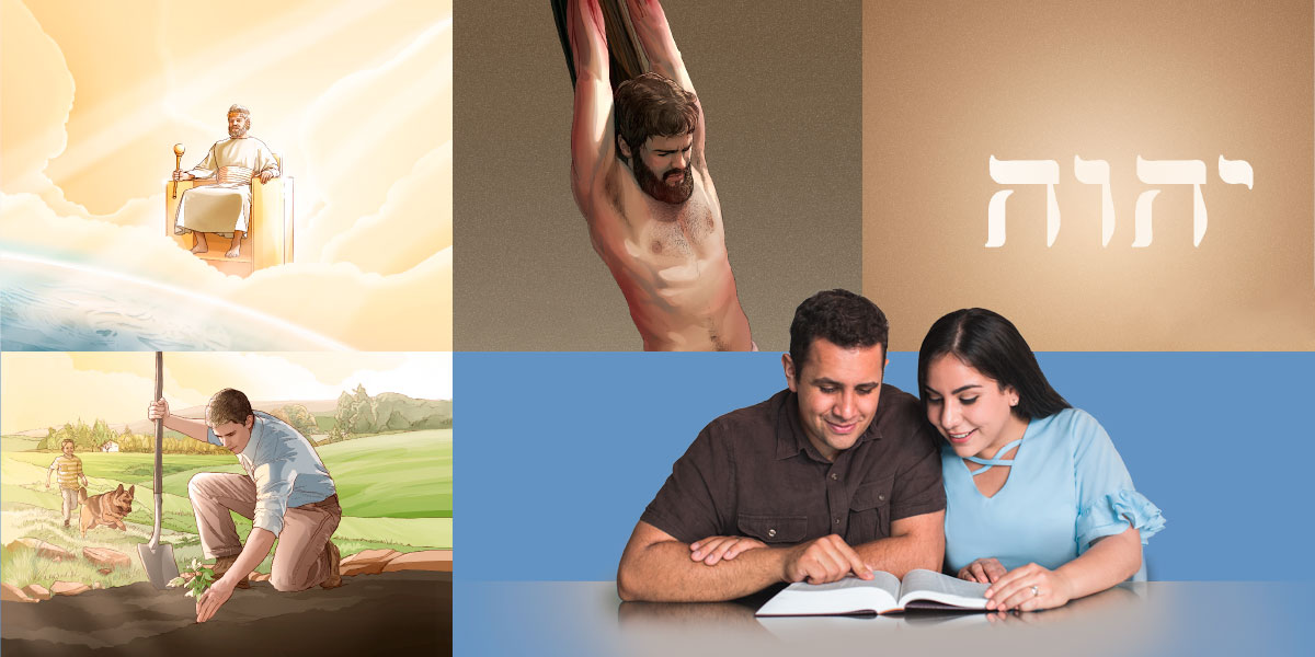 زوجی كتاب مقدّس را می‌خوانند و بر نام يَهُوَه،‏ قربانی عيسی،‏ پادشاهی مسيح و زندگی در بهشت تعمّق می‌كنند