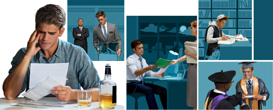 مردی جوان سخت مطالعه می‌كند،‏ به دنبال تحصيلات دانشگاهی می‌رود،‏ شغلی پيدا می‌كند،‏ كارش را از دست می‌دهد و بيش از حد مشروب می‌نوشد