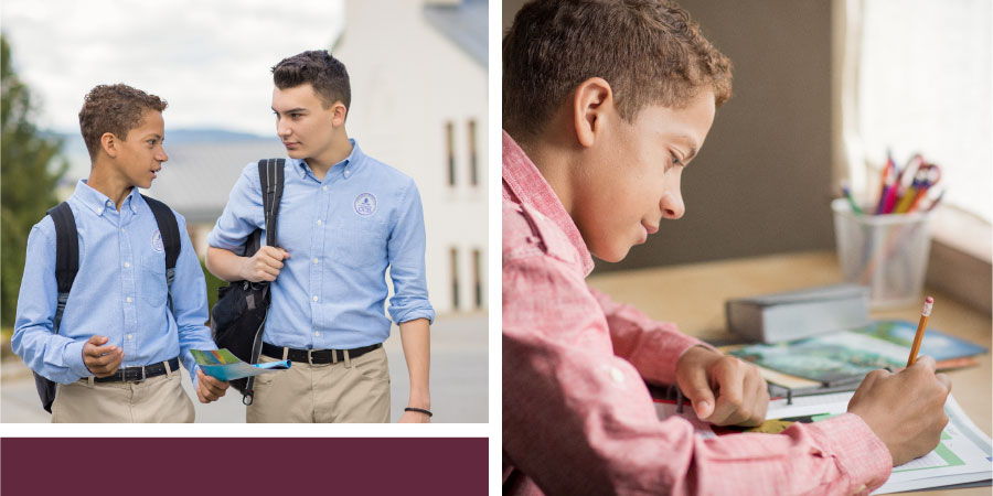 پسر نوجوانی با كمک برگهٔ فعاليت خود را برای خدمت موعظه در مدرسه آماده می‌كند