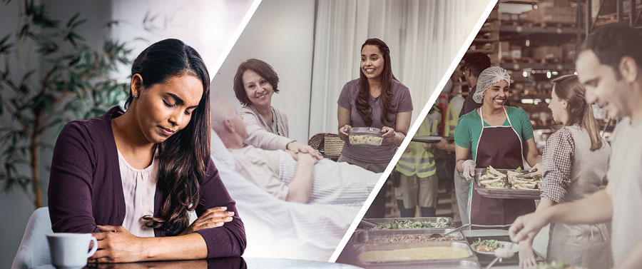 مجموعه‌ای از تصاوير:‏ ۱)‏ خواهری پشت ميز نشسته است و دعا می‌كند.‏ ۲)‏ آن خواهر در يک پروژهٔ ساختمان‌سازی غذا آماده می‌كند.‏ ۳)‏ آن خواهر به ملاقات زوجی در بيمارستان می‌رود و برای آنان غذا می‌برد.‏ خواهری به شوهرش كه روی تخت بيمارستان خوابيده است دلگرمی می‌دهد.‏