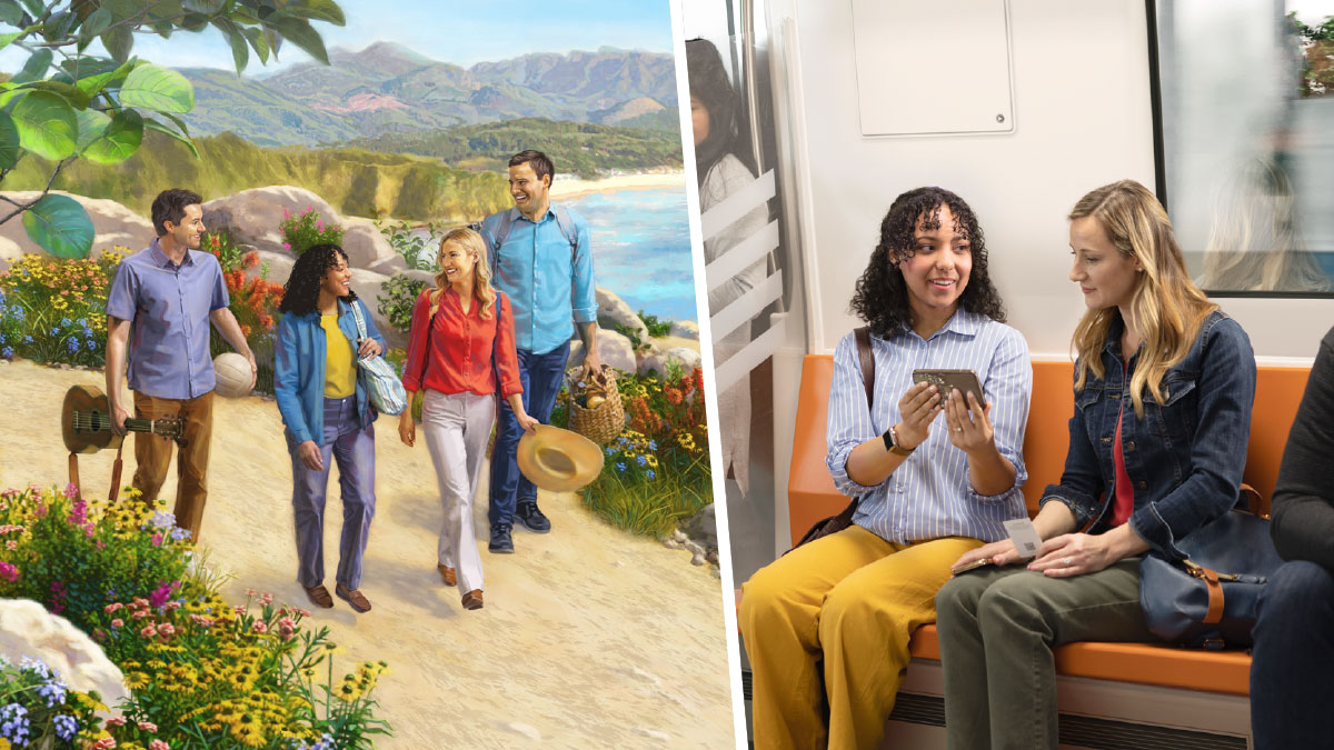 مجموعه‌ای از تصاویر:‏ ۱)‏ خواهری با استفاده از موبایلش به خانمی در قطار موعظه می‌کند.‏ ۲)‏ آن خواهر و شوهرش و آن خانم و شوهرش با شادی در دنیای جدید قدم می‌زنند.‏