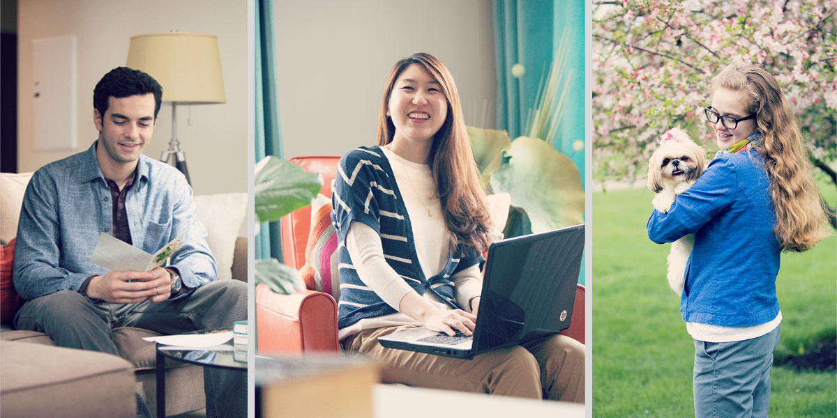 دختری با سگ کوچکش،‏ خانمی با کامپیوترش،‏ مردی با کارتی دست‌ساز برای سالگرد ازدواجش