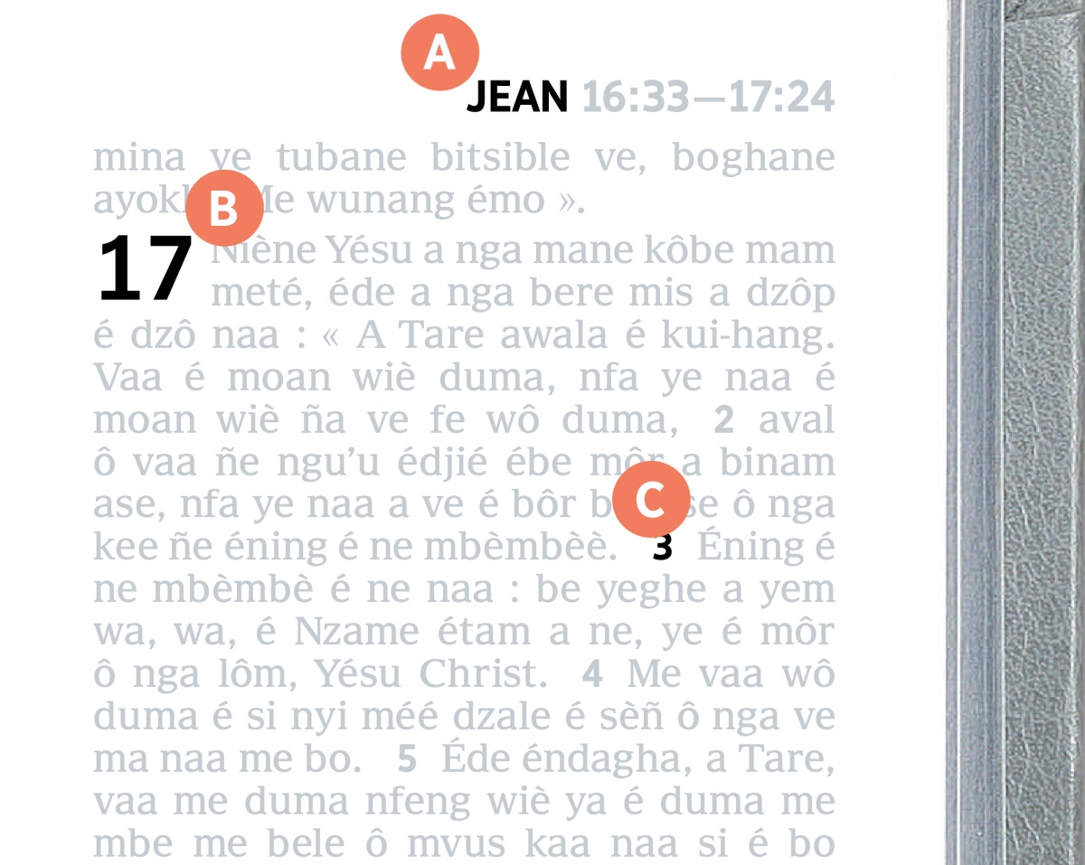 Metoan me bele A, B, ye C ma lere éfus ya Bible.