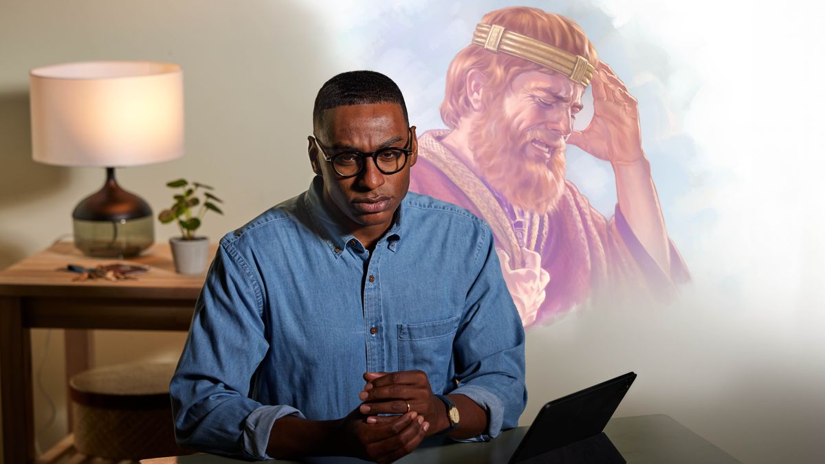 Le cœur meurtri, un frère touche son alliance, qu’il porte à son doigt, tout en méditant sur des épisodes de la vie du roi David.