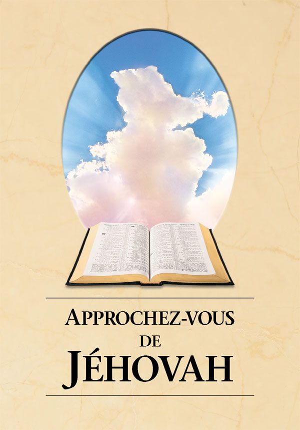 Le livre « Approchez-vous de Jéhovah ». Une bible ouverte et les rayons du soleil à travers un nuage.