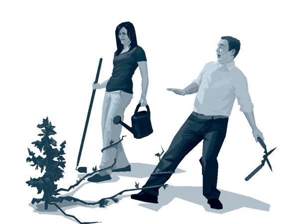 Des mauvaises herbes s’enroulent autour des jambes d’un couple