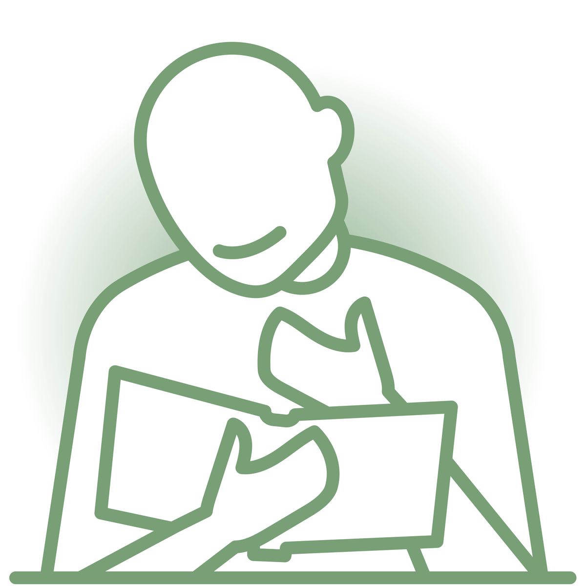 Pictogramme représentant une personne qui trouve du réconfort à lire la Bible.