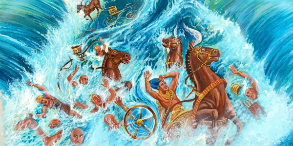Les eaux de la mer Rouge se referment sur Pharaon et les chars des Égyptiens