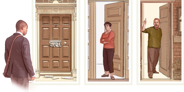 Un proclamateur rencontre trois situations : 1. L’habitant des lieux est absent ; 2. La personne est indifférente ; 3. La personne est hostile