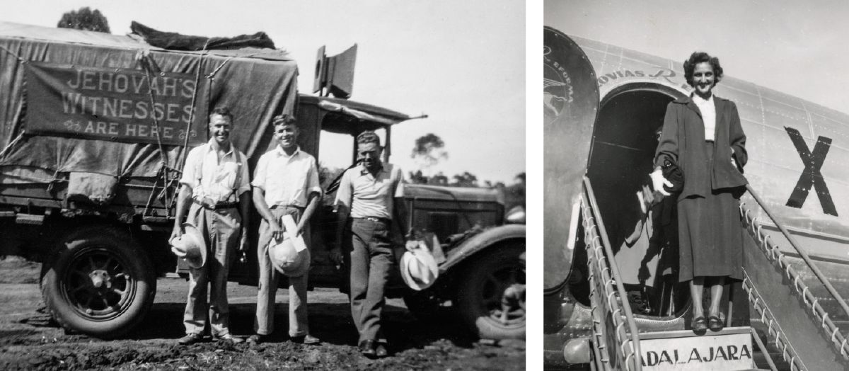 Kolme naimatonta veljeä todistusmatkalla Australian halki vuonna 1937; naimaton sisar saapuu lähetysalueelleen Meksikoon vuonna 1947