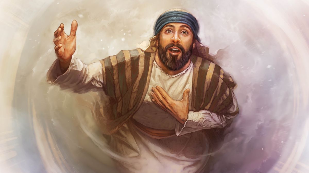 Regardant vers le ciel, Isaïe se porte volontaire pour être porte-parole de Dieu.