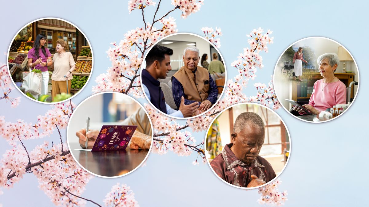 À l’arrière-plan, on voit une branche d’un cerisier du Japon en fleurs. Dans des médaillons sont illustrées différentes choses que les frères et sœurs âgés peuvent faire pour rester joyeux. Ces médaillons sont associés aux paragraphes 9 à 13.