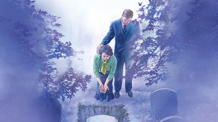 Mbeni couple ayeke na cimetière, ala yeke toto na ngoi so ala yeke bâ sanduku ti kuâ so a zia ni na yâ ti dû.