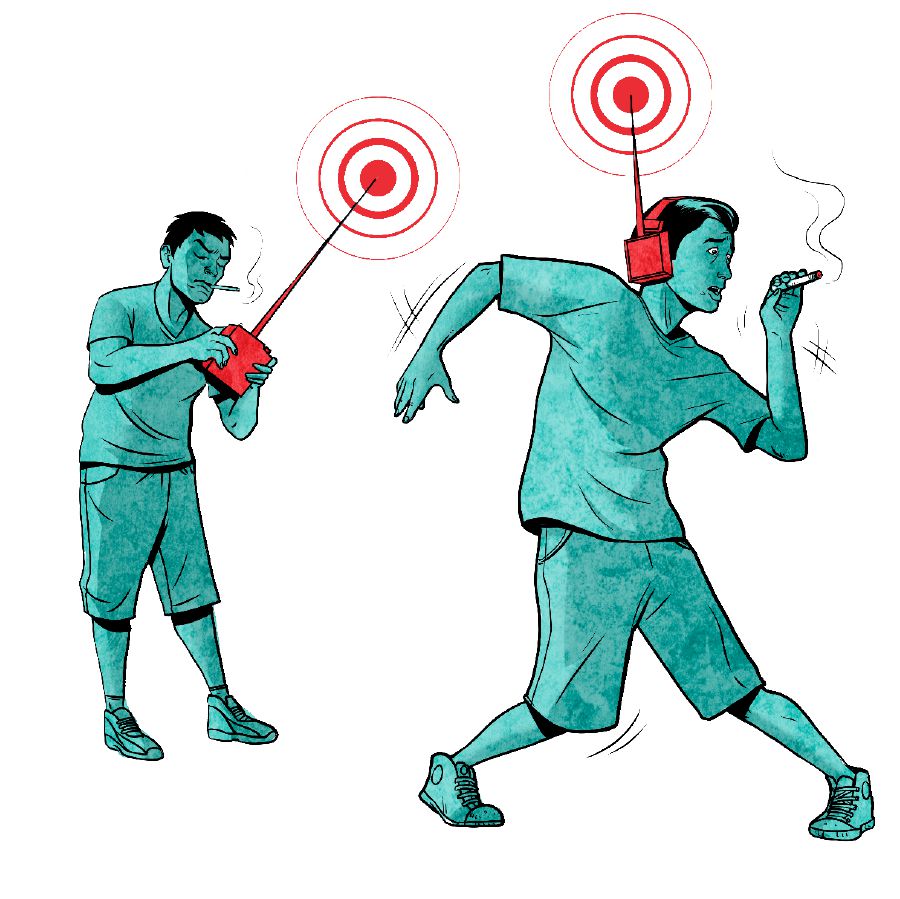 One teenage boy controls another like a robot