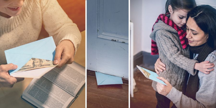 Eine Schwester steckt Geld in einen Umschlag und lässt ihn einer Schwester in Not zukommen