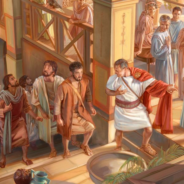 Cornelio lleva a Pedro y a sus compañeros al piso de arriba de su casa.