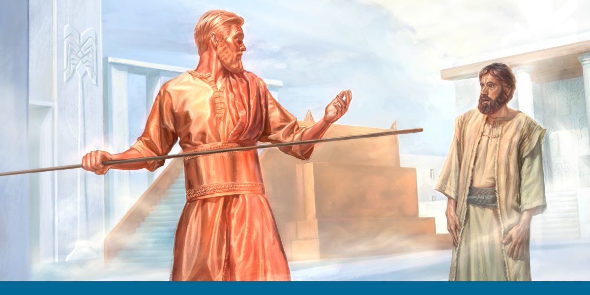 હઝકિયેલ તાંબાના બનેલા માણસને દર્શનના મંદિરનું માપ લેતા જુએ છે.