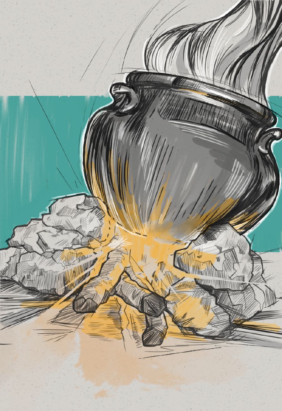 ચૂલા પર એક દેગ છે.