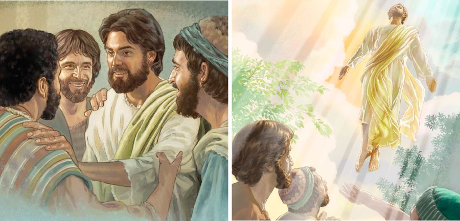 Jesús ojaparese ijapostolkuérape ha upéi ojupi yvágape